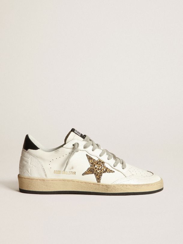 Golden Goose - Ball Star sneakers with gold glitter star with crocodile print and black leather heel tab in 