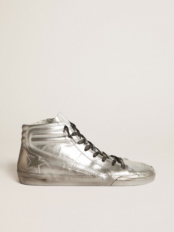 Slide sneakers in laminated leather