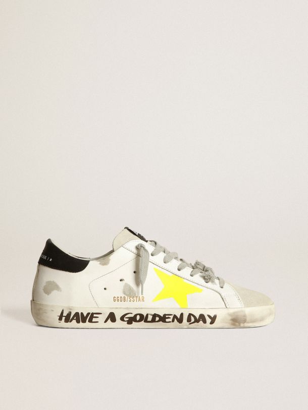 Golden Goose - Super-Star sneakers with yellow printed star and black leather heel tab in 