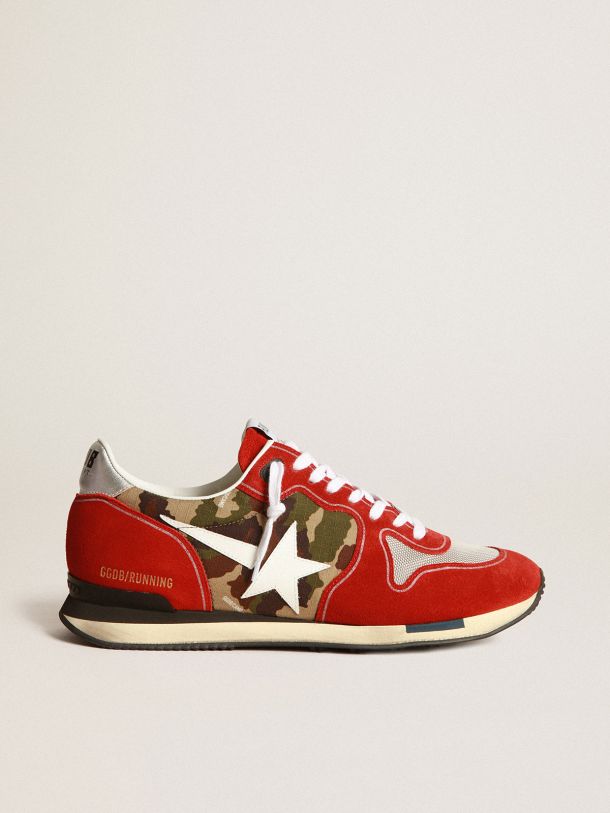 Red Running sneakers in suede with camouflage detail