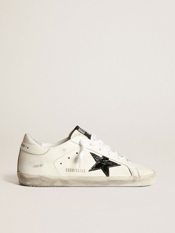 Golden Goose - Super-Star sneakers in white leather with dark green crocodile-print leather star in 
