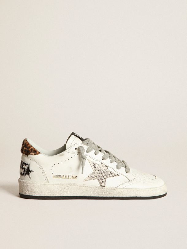 Golden Goose - Ball Star sneakers with snake-print leather star and leopard-print pony skin heel tab in 