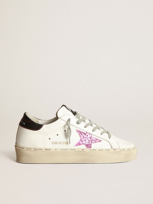 Golden Goose - Hi Star sneakers with pink glitter star and black heel tab in 