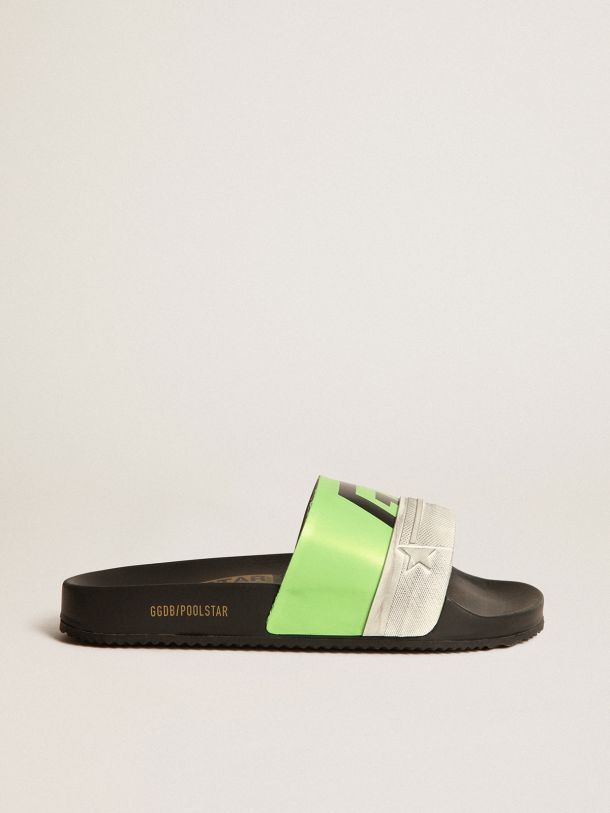Golden Goose - Black Poolstars for men with green strap and logo in 