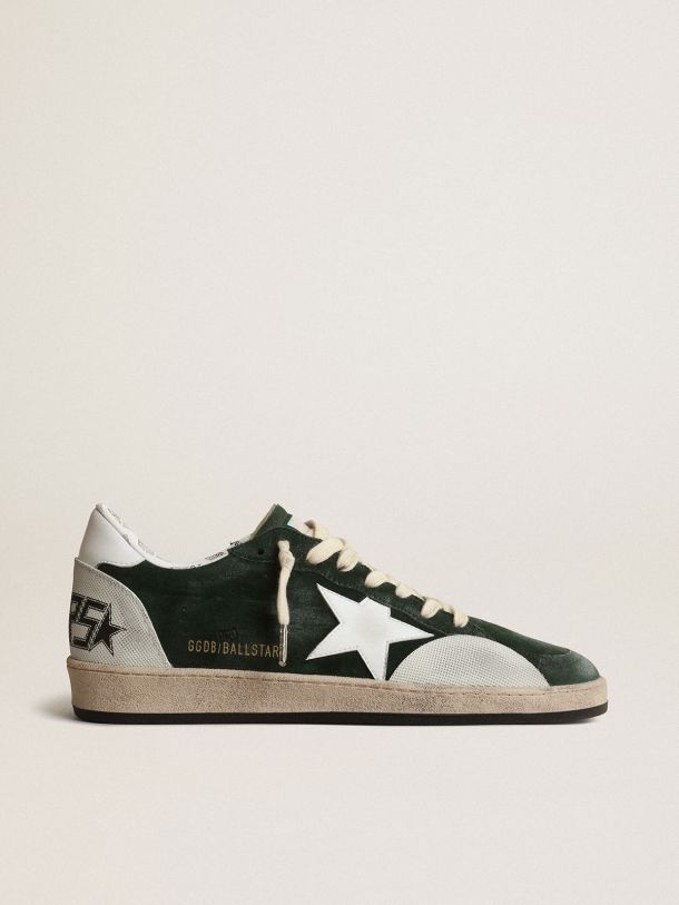 Golden Goose - Men's Ball Star Pro sneakers in green suede with knurled white rubber inserts in 