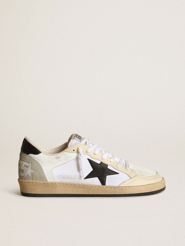 Men’s Ball Star sneakers in white canvas and leather with ivory leather inserts and black nappa leather star