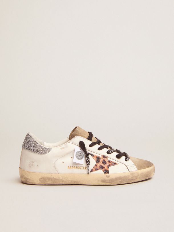 Golden Goose - Super-Star LTD sneakers with leopard-print crystal star and silver-colored crystal heel tab in 
