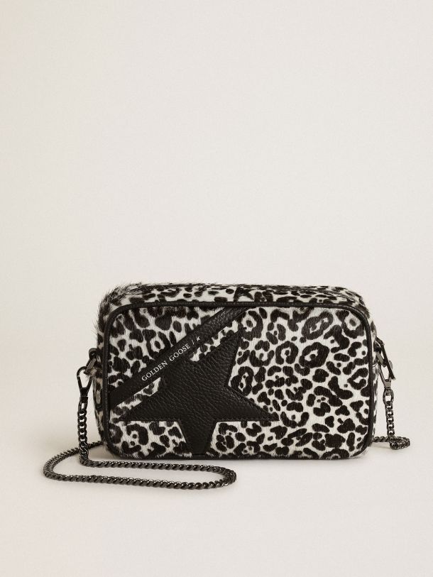 Mini Star Bag in black and white leopard-print pony skin with black leather star