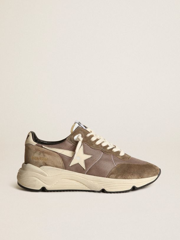 Running Sole sneakers in olive-green mesh and leather with cream-colored leather star and heel tab