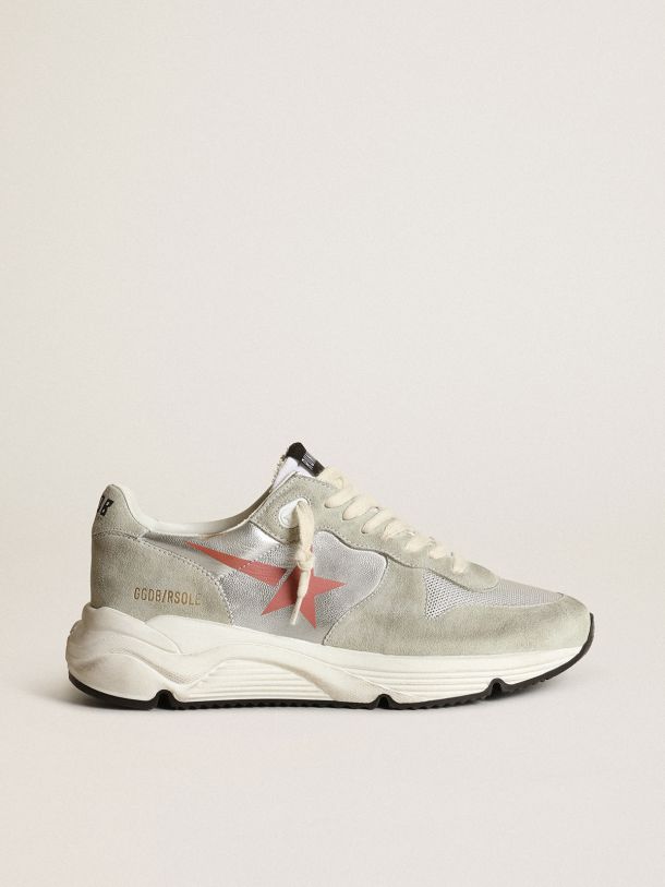 Running Sole sneakers in silver laminated leather with ice-gray suede inserts