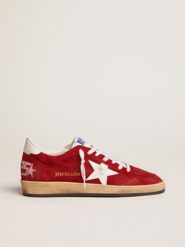 Golden Goose - Zapatillas deportivas Ball Star de ante rojo oscuro con estrella y refuerzo del talón de piel blanca in 
