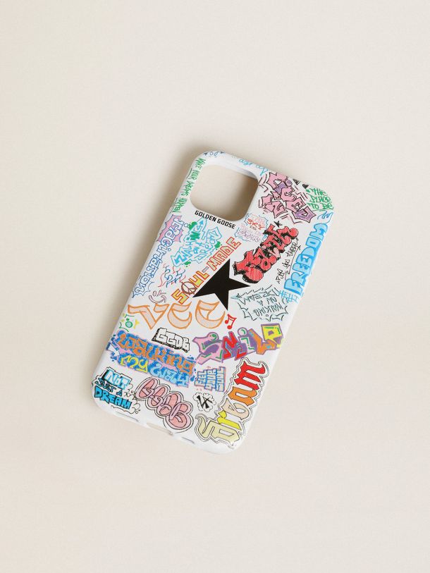 Golden Goose - White iPhone 12 and 12 Pro case with black logo and multicolored lettering in 
