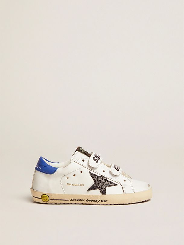 Young Old School sneakers with black snake-print leather star and blue leather heel tab