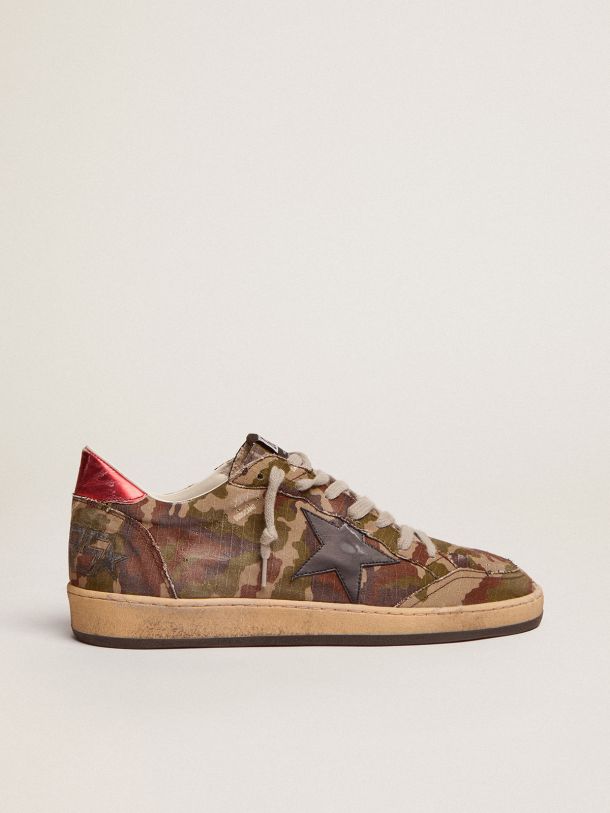 Golden Goose - Ball Star sneakers in camouflage ripstop fabric with midnight-blue leather star and red laminated leather heel tab in 