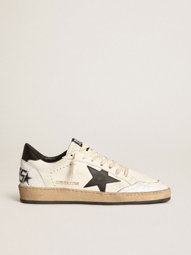 Women's Ball Star sneakers in white nappa leather with black leather star and heel tab