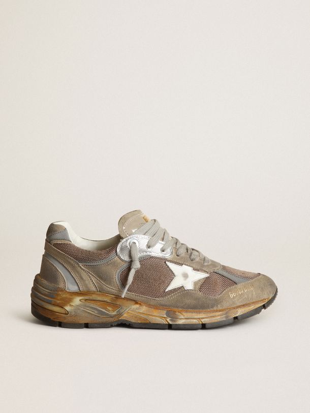Golden Goose - Sneakers Dad-Star pour homme en résille et daim couleur tourterelle avec étoile en cuir blanc in 