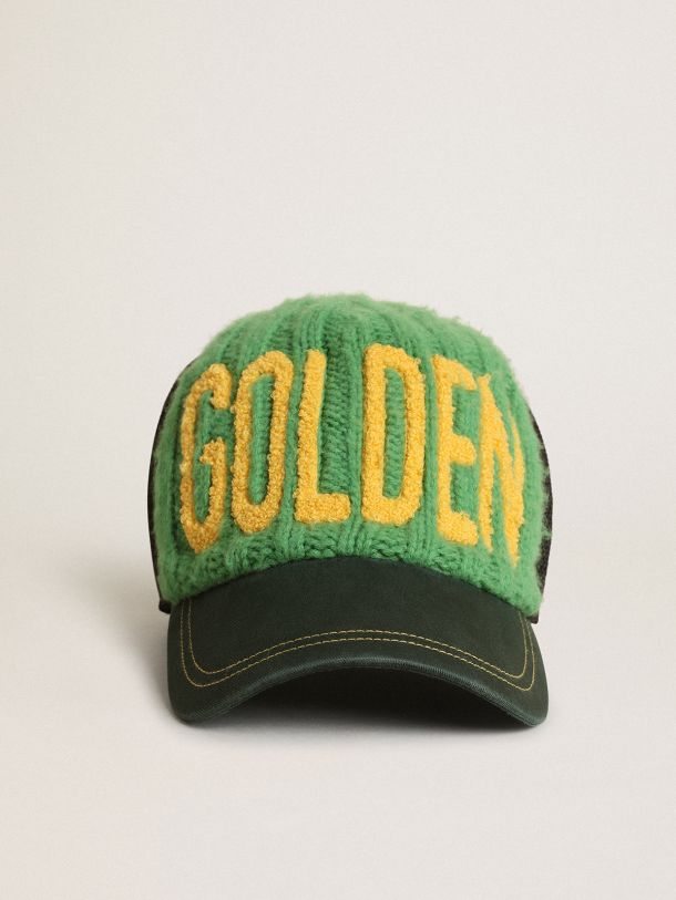Golden Goose - Casquette en maille de laine et cachemire vert clair avec inscription Golden contrastée in 
