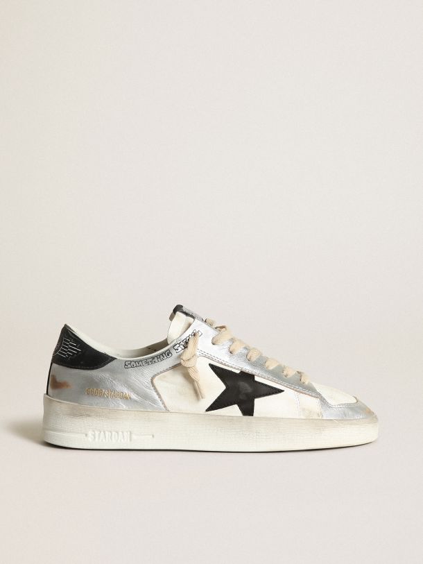 Men’s Stardan sneakers in silver metallic leather with white nappa leather inserts and black leather star