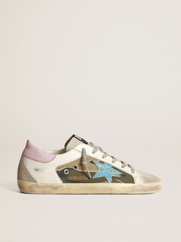 Golden Goose - Camouflage Super-Star sneakers with glittery star and pink heel tab in 