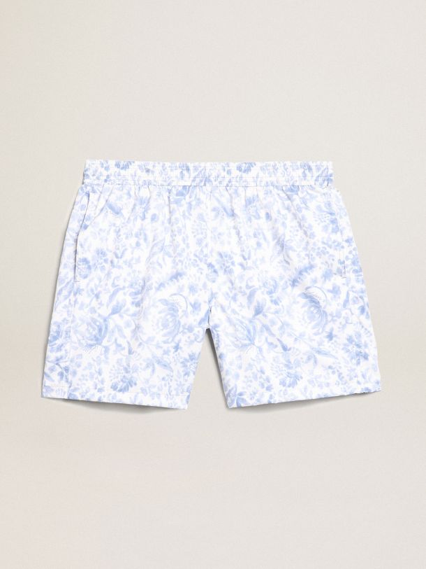 Golden Goose - Resort Collection swim shorts with Mediterranean blue print   in 