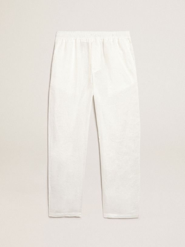 Pantalon chino collection Resort en lin blanc vintage   