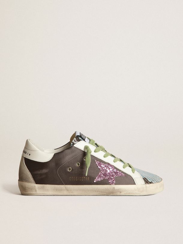 Grey and python-print Superstar sneakers with glittery star