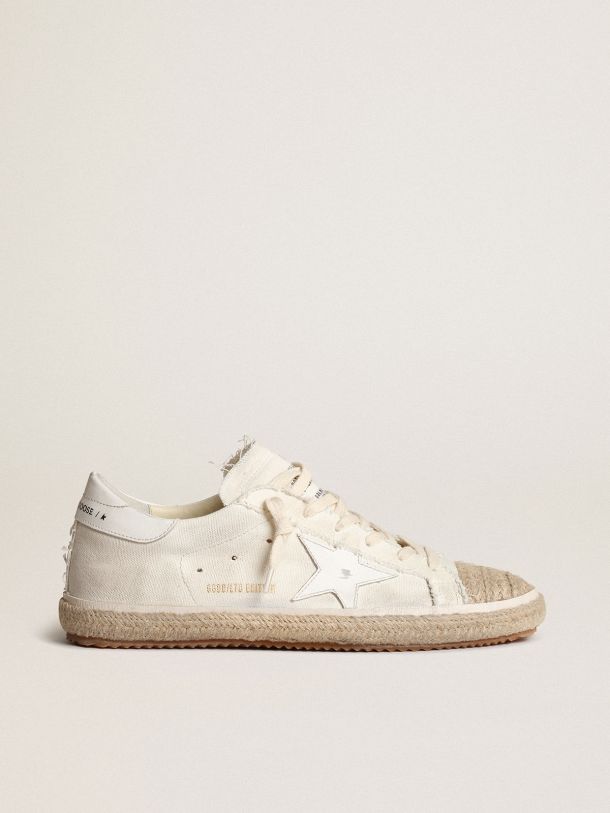 Golden Goose - Resort Collection Men’s Super-Star LTD sneakers in canvas with white leather star and raffia toe in 