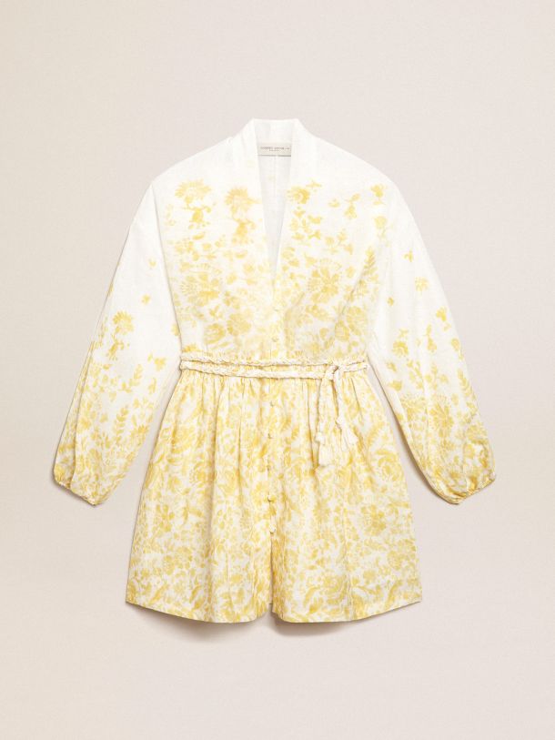 Resort Collection Mini Dress in linen with lemon yellow print  