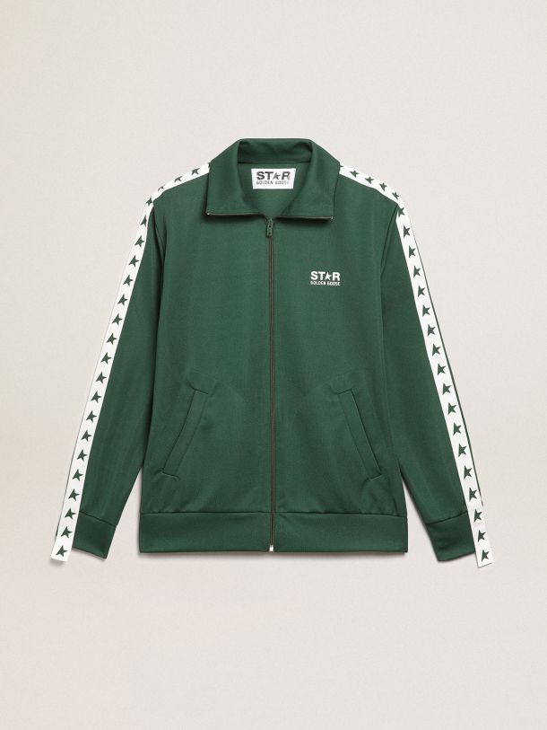Men’s green zipped sweatshirt with white strip and contrasting stars