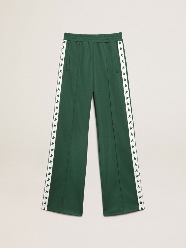 Pantalone jogging Dorotea Collezione Star di colore verde brillante con fascia e stelle a contrasto