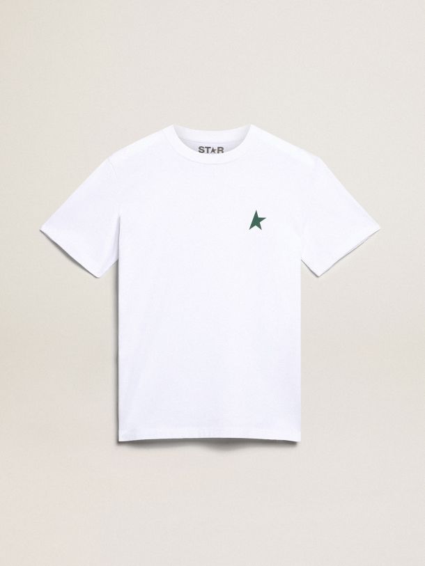 Golden Goose - Weißes T-Shirt aus der Star Collection mit grünem Stern auf der Vorderseite in 