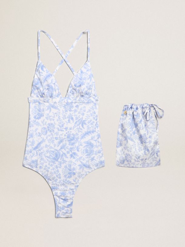 Resort Collection one-piece swimsuit with Mediterranean blue print