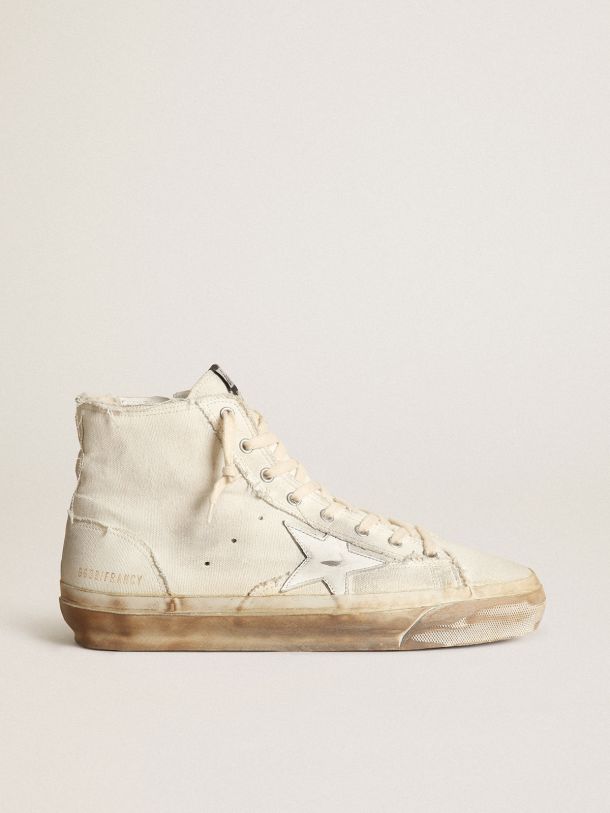 Sneaker Francy in canvas color avorio con stella in pelle bianca