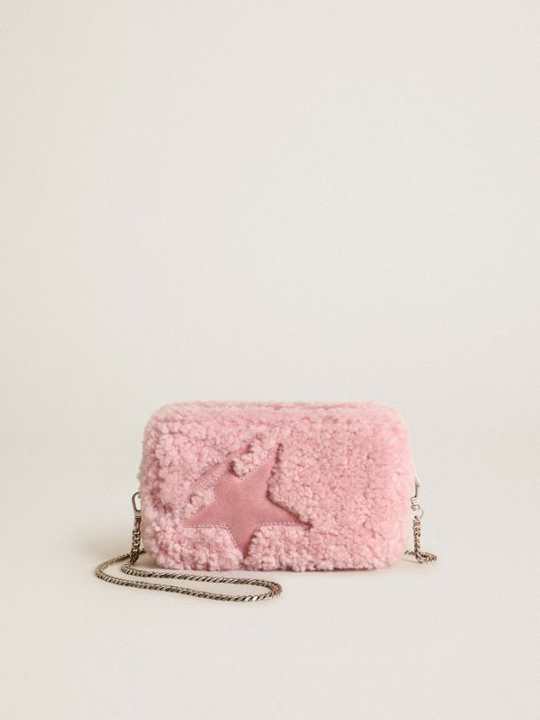 Borsa Mini Star Bag in shearling color rosa e con stella in suede