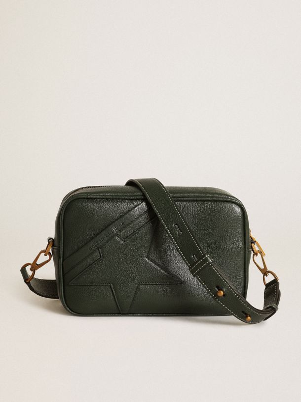 Golden Goose - Borsa Star Bag in pelle color verde scuro con stella ton sur ton in 