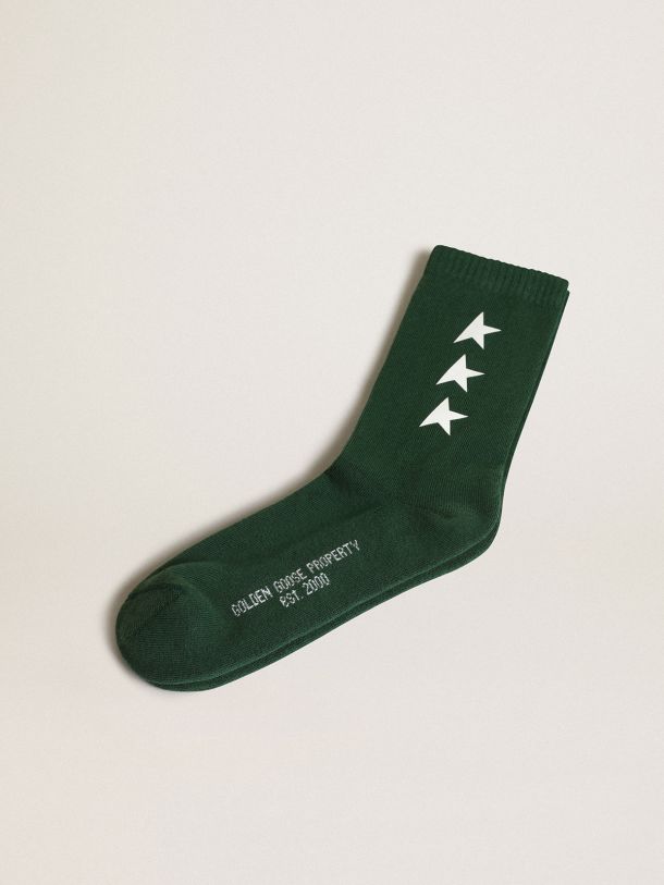 Golden Goose - Grüne Socken mit kontrastierenden weißen Sternen in 