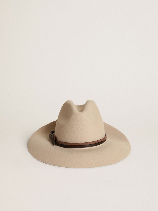 Journey Collection dove-gray Fedora hat with leather strap   