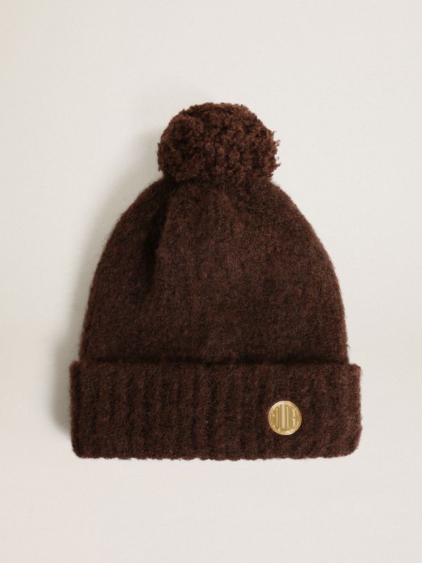 Golden Goose - Journey Collection coffee-colored wool beanie with pompom in 