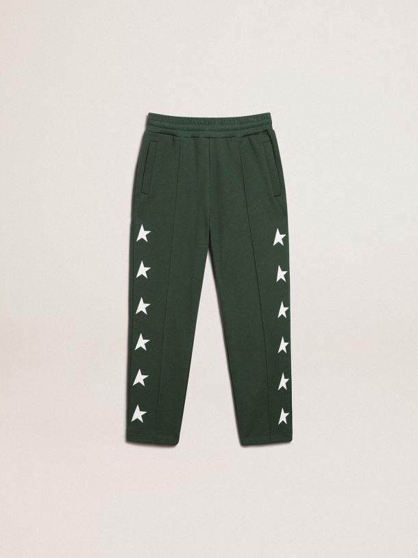 Golden Goose - Pantalon de jogging collection Star vert brillant avec étoiles blanches en contraste in 