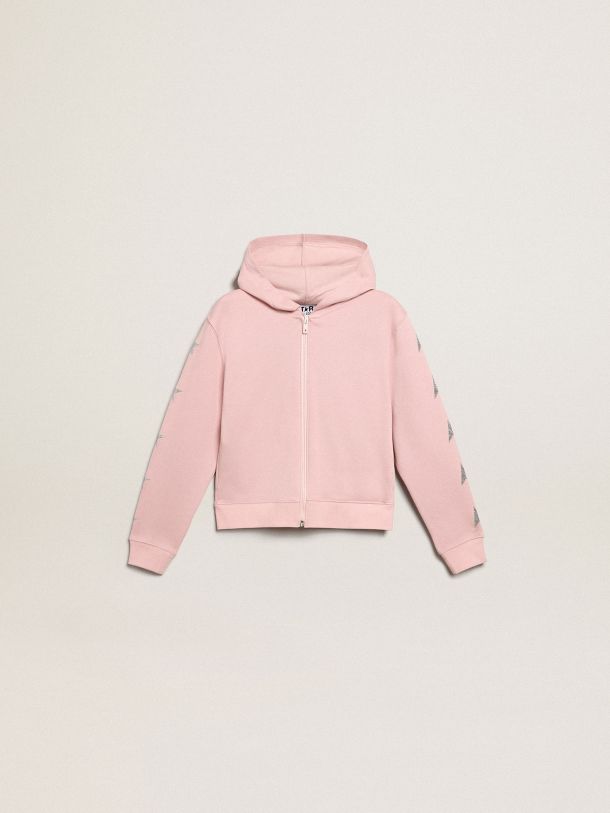 Pink Star Collection hooded sweatshirt with contrasting silver glitter stars