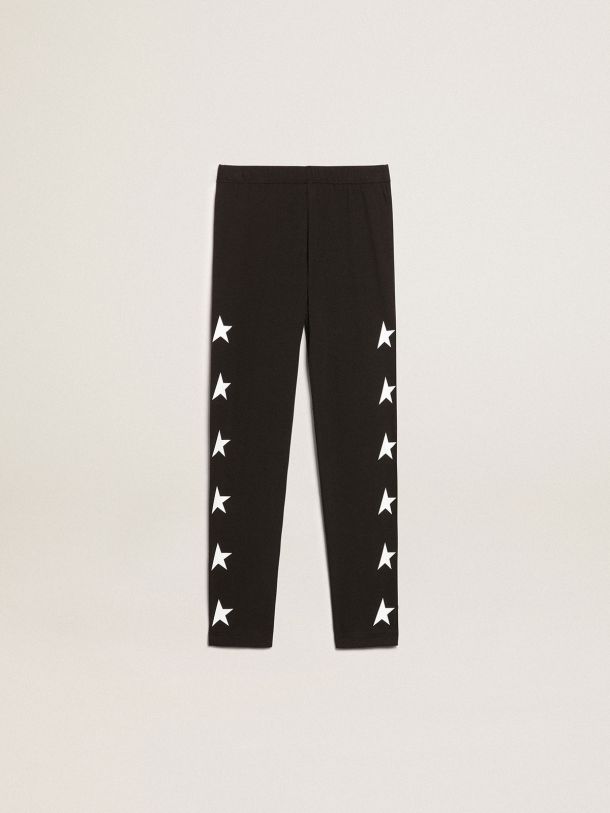 Girls’ black leggings with white stars on the sides