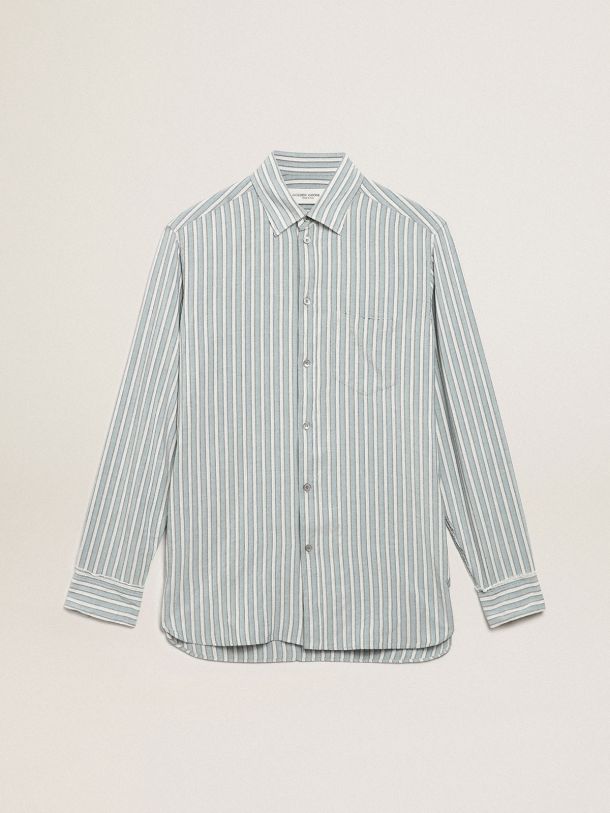 Journey Collection men’s shirt with aqua stripes