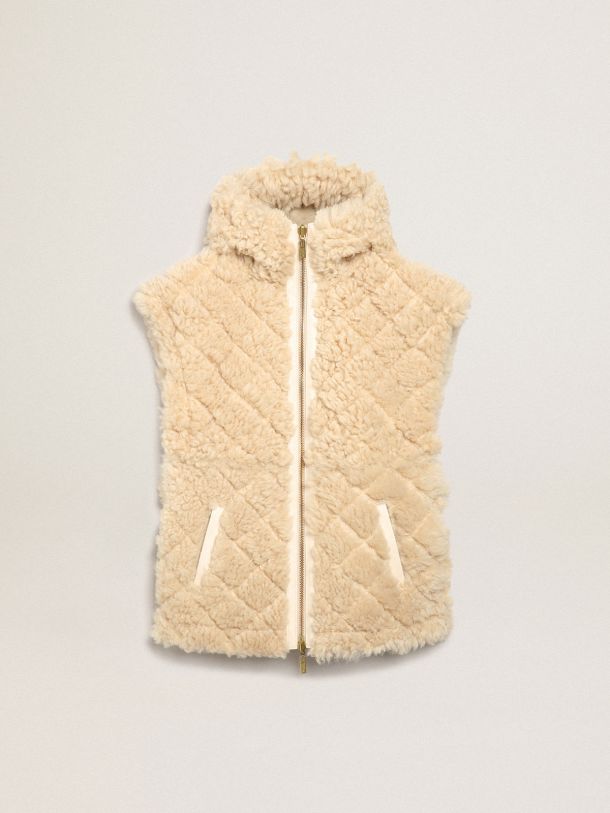 Journey Collection reversible sheepskin vest in ecru