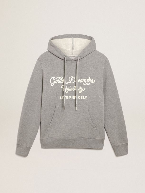Golden Goose - Melange-gray Journey Collection hooded sweatshirt with embroidered white lettering on the front in 