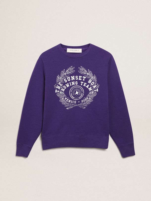 Golden Goose - Violettes Baumwollsweatshirt aus der Journey Collection mit weißem Kontrastprint auf der Vorderseite in 