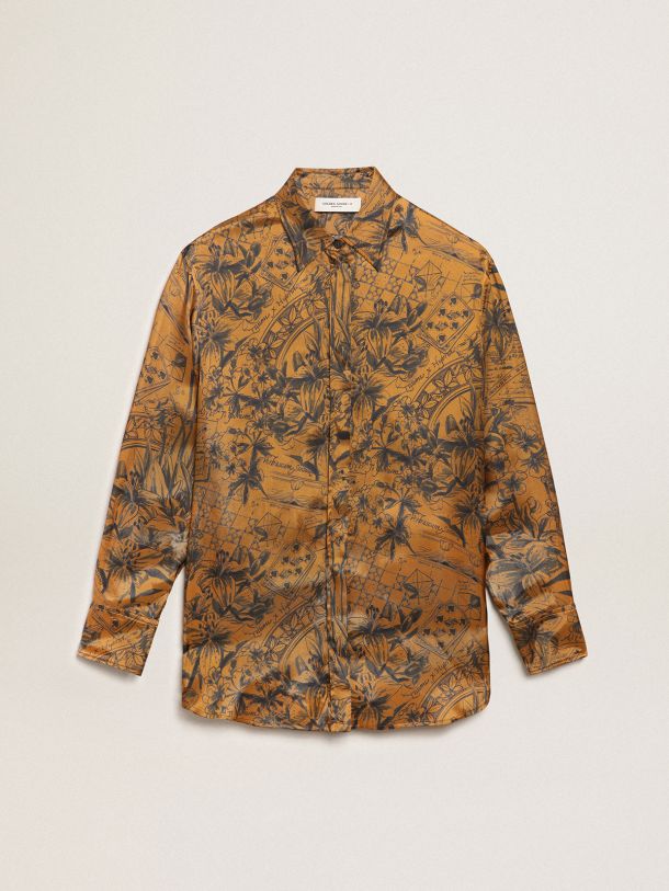 Golden Goose - Camisa boyfriend de la colección Journey de color marrón dorado con estampado bloc de notas in 