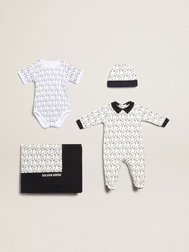Baby gift set di colore bianco con profili e stella blu navy