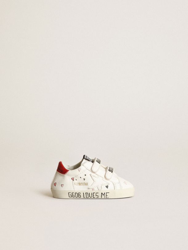 Golden Goose - Sneaker Baby School mit Stern aus weißem Nappaleder und Fersenpartie aus rotem Leder in 