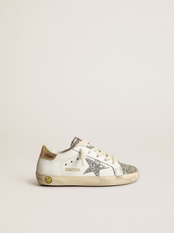 Golden Goose - Super-Star sneakers with silver glitter star and platinum glitter tongue in 
