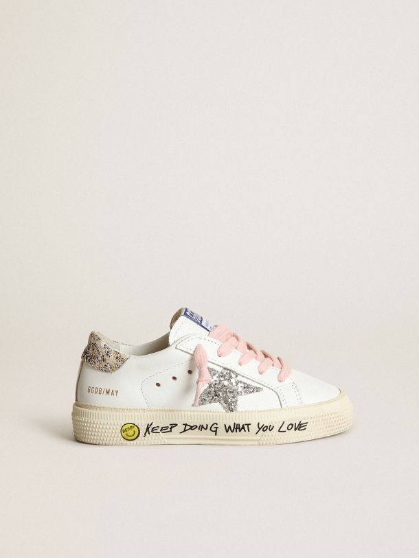 Young May sneakers with silver glitter star and leopard-print leather heel tab